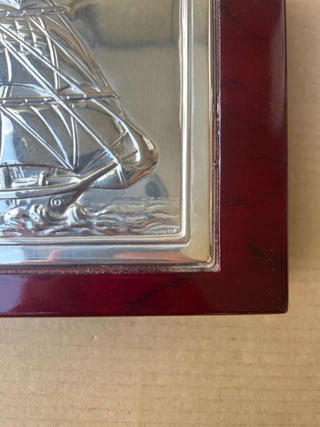 Scatola vintage Veliero legno argento