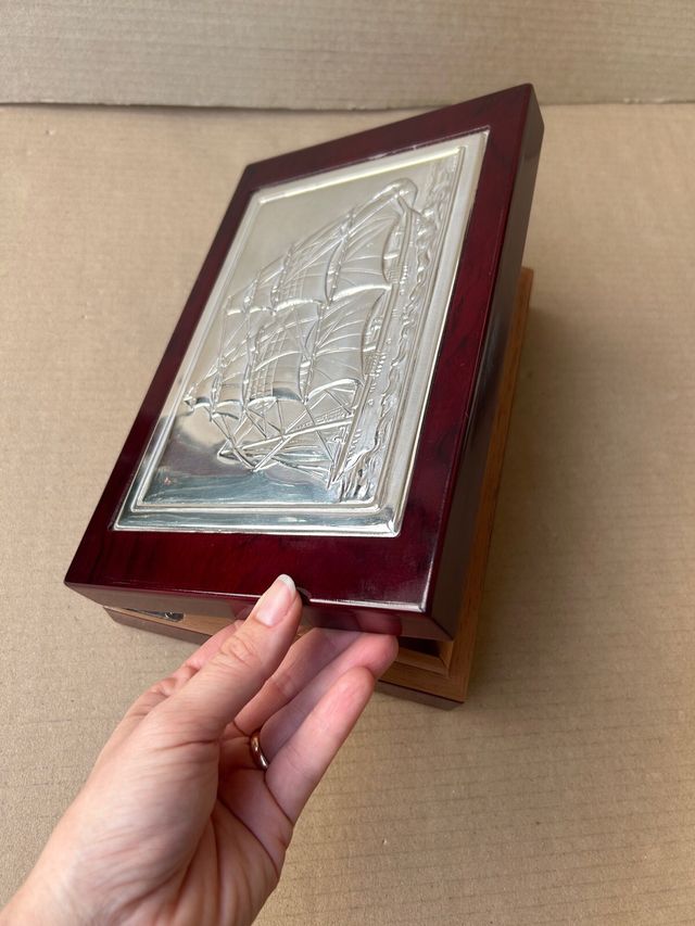 Scatola vintage Veliero legno argento