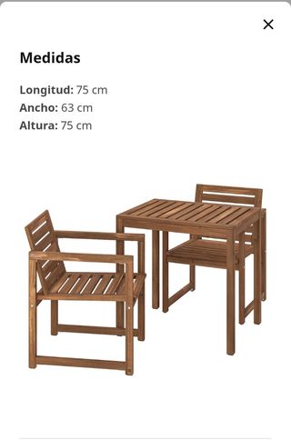 Mesa y 2 sillas jardín - Madera