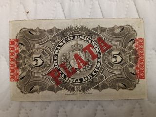 Billete 5 Pesos Cuba 1896