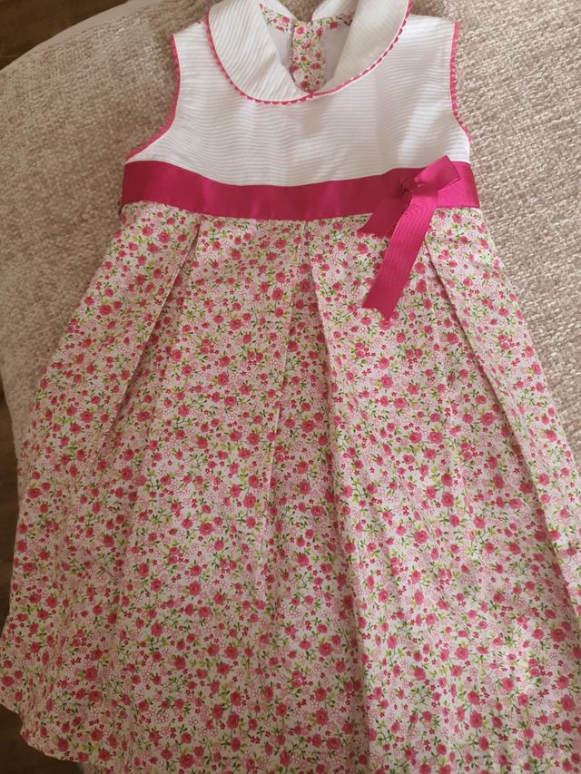 Vestido niña flores rosa blanco