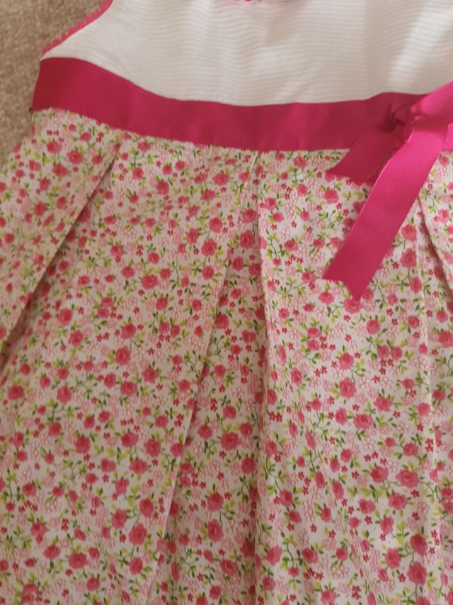 Vestido niña flores rosa blanco