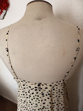 Vestido vintage mujer beige con lunares negros