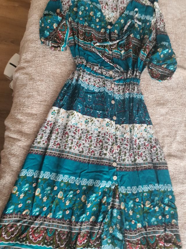 Vestido largo estampado - Teal