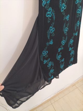 Vestido fiesta azul y dorado