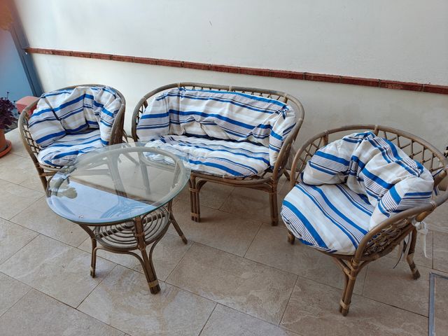 Conjunto jardín mimbre - 2 sillones+mesa