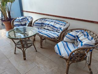 Conjunto jardín mimbre - 2 sillones+mesa