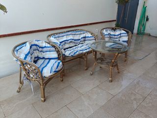 Conjunto jardín mimbre - 2 sillones+mesa