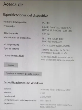 PC completo WIN 10 LTSC, 8Gb, 256 SSD, Quad Core