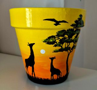 Maceta pintada paisajes africanos