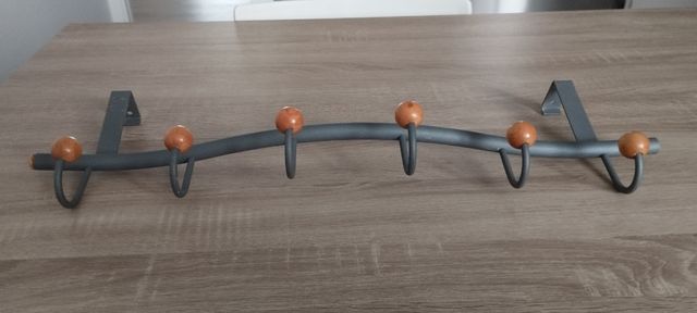 Perchero pared 6 ganchos - Gris madera