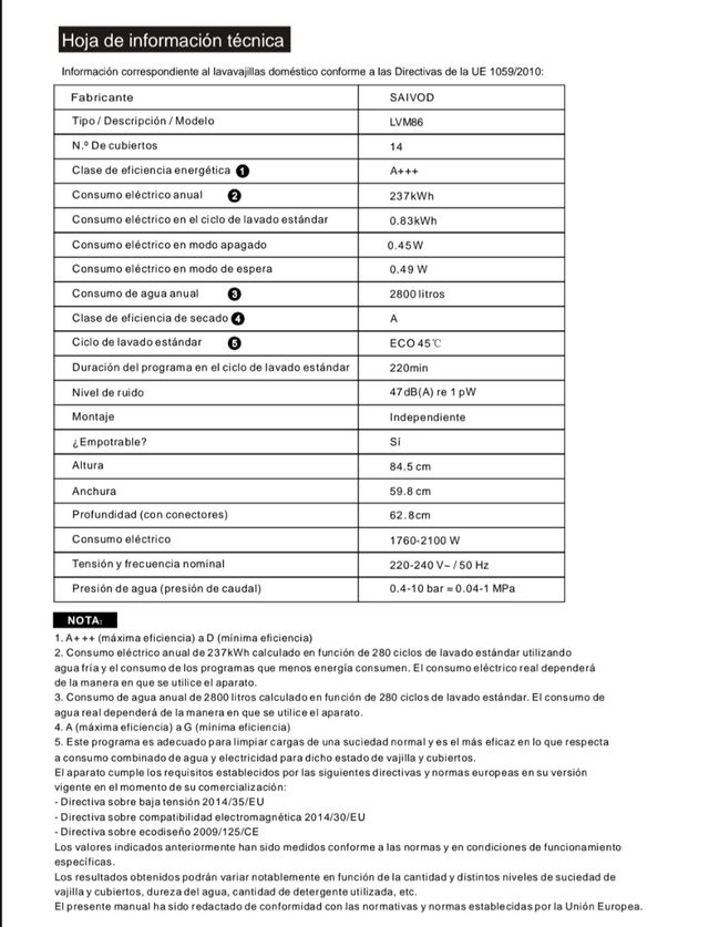Lavavajillas Saivod 60cm - Perfecto estado