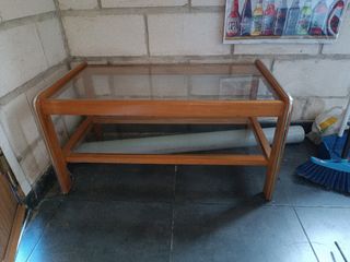 Mesa centro cristal madera