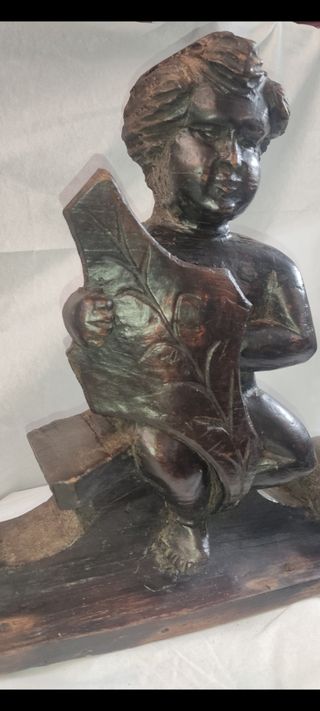  ANTICA Scultura lignea Putto '700