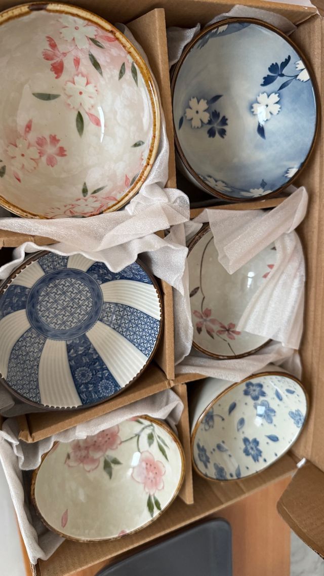 6 ciotole primaverili in ceramica - stile giapponese