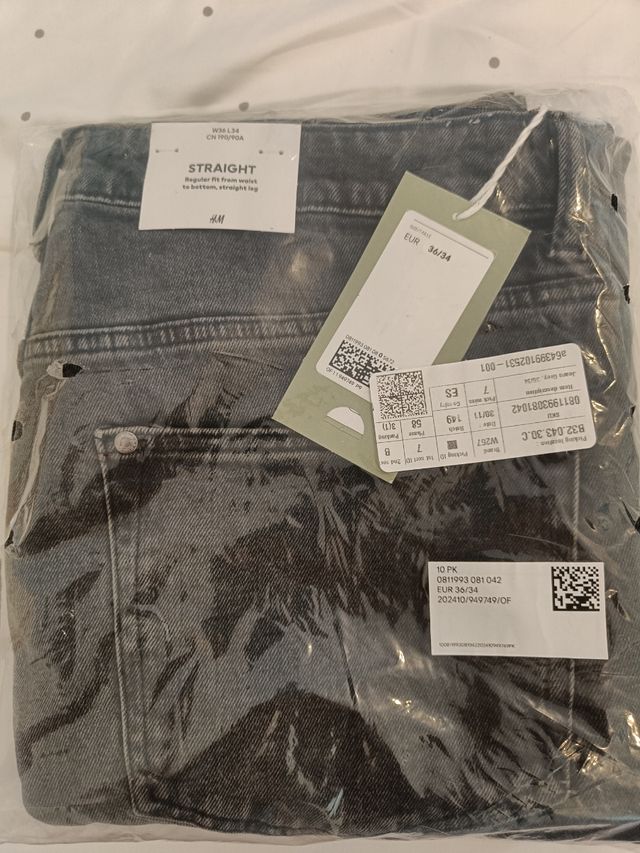 Vaqueros. Jeans rectos H&M gris oscuro, talla 36.