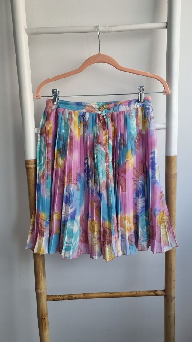 Falda plisada azul y rosa. Talla S. Pleated skirt.