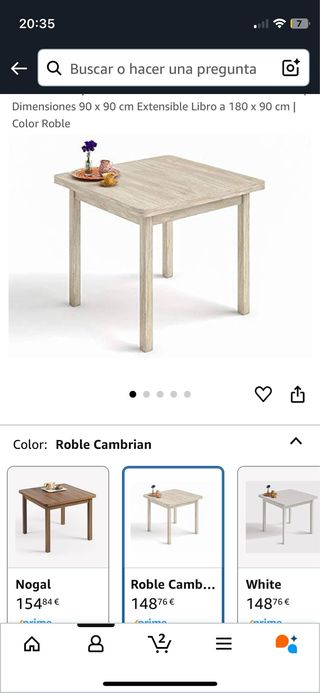 Mesa extensible Roble Cambrian 90x90/180x90