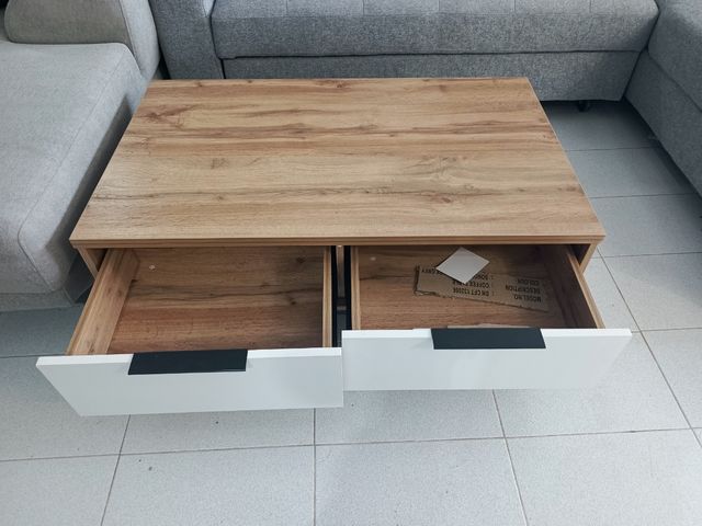 Mesa centro 2 cajones blanco-madera