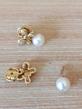 Pendientes oro brillantes perla. Desmontables ,