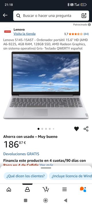 Portátil Lenovo seminuevo