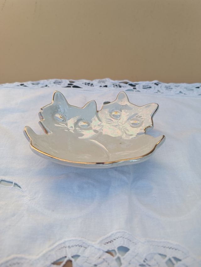 Piattino 2 gatti porcellana