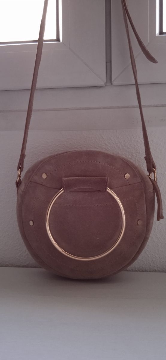 Borsa tonda in pelle rosa