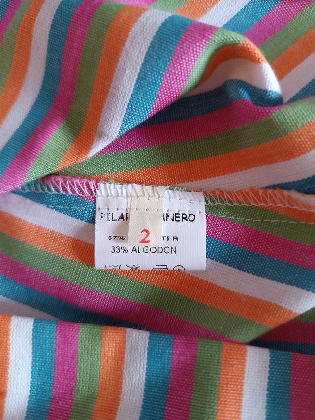 Vestido niña rayas multicolor y lazo en un hombro 