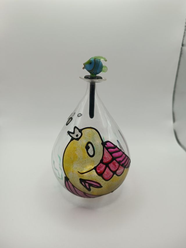 Bottiglietta vetro soffiato, tema marino