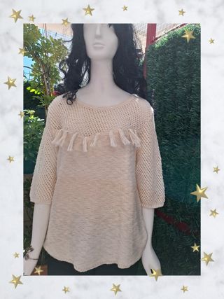 Jersey Promod beige tricot calado talla L