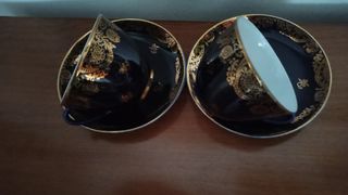 2 tazze da tè in cobalto e oro