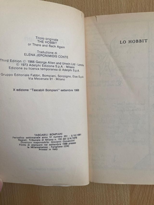 J.R.R. Tolkien lo hobbit tascabili bompiani 1988
