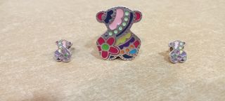 Conjunto Tous: anillo/sortija y pendientes multico