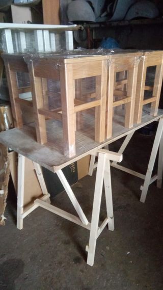 6 Banquetas madera maciza