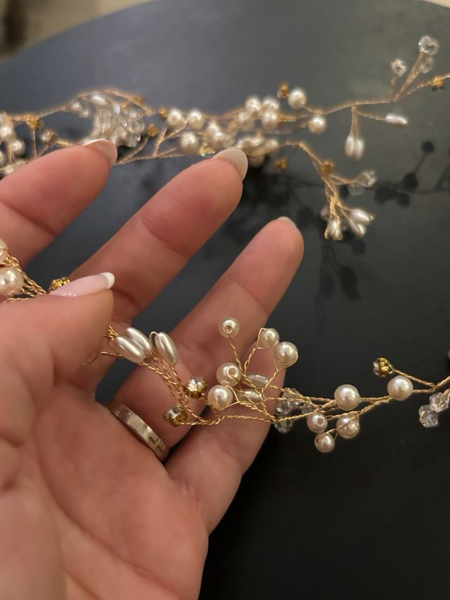 Cerchietto da sposa in oro con perle nuziali