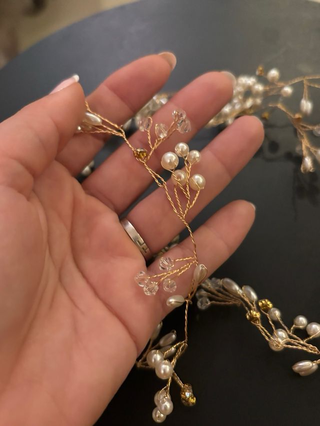 Cerchietto da sposa in oro con perle nuziali