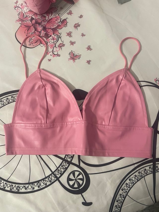 Top rosa cuero sintético