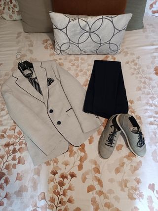 Traje niño comunión gris claro/azul marino