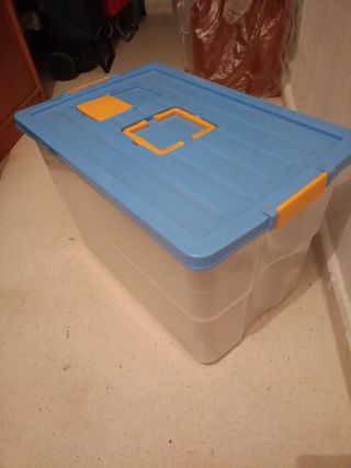 Caja almacenaje PVC azul-blanca