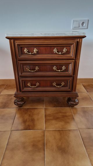 Mesita noche vintage mármol madera