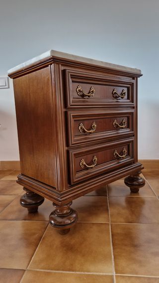 Mesita noche vintage mármol madera