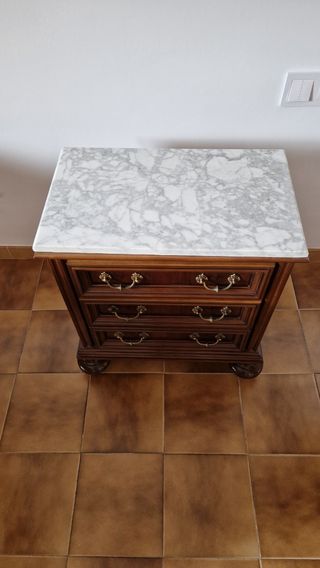 Mesita noche vintage mármol madera