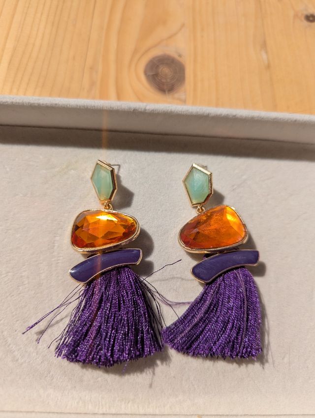 Pendientes largos flecos - Naranja, Morado