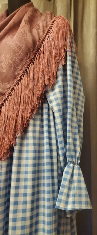 Traje flamenca de cuadroa vichy celeste bebé