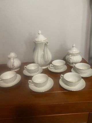 Juego de café porcelana blanco-oro