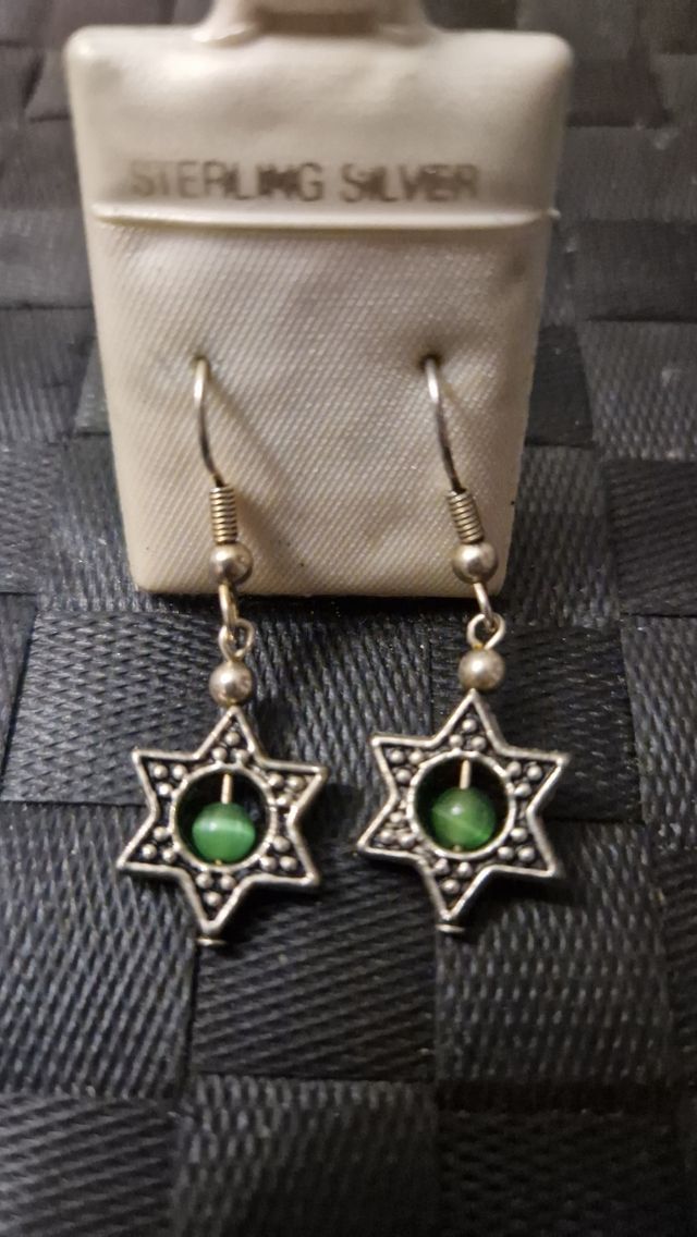 Orecchini Stella con perla Verde Argento Sterling