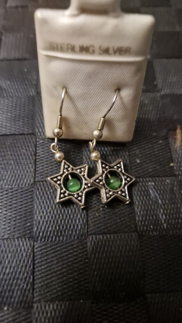 Orecchini Stella con perla Verde Argento Sterling