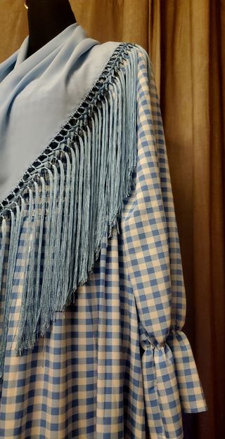 Traje Flamenca Vichy Celeste Bebé