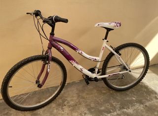 Bicicleta con canasta blanca/morada
