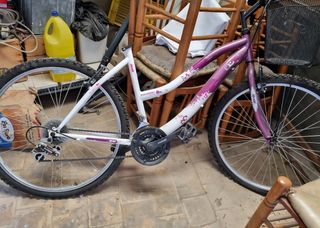 Bicicleta con canasta blanca/morada
